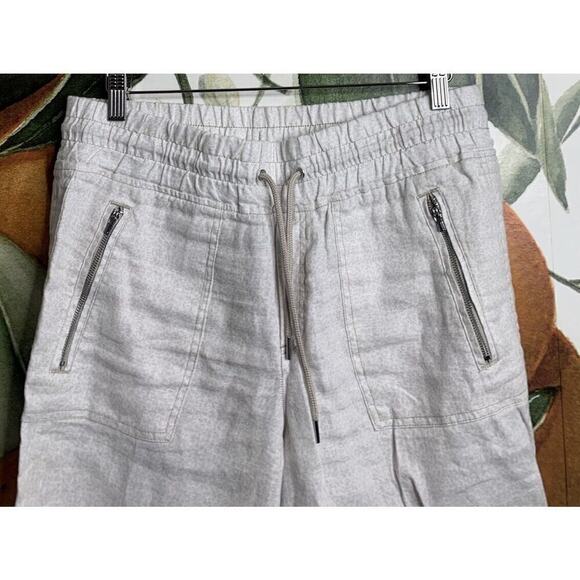Athleta Cabo Linen Pants Size 10 Cheetah Drawstring Jogger Beige - Picture 5 of 7